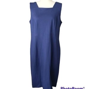 Talbots square neck sleeveless sheath dress royal navy blue plus size 14